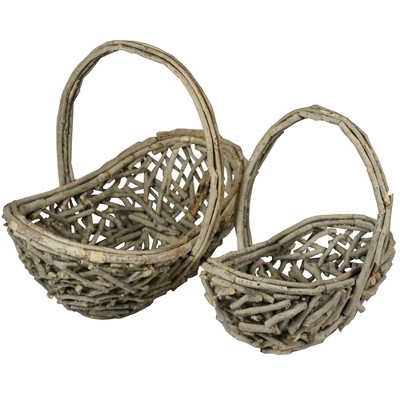 Essential Decor & Beyond 2-Piece Set Bleached Wooden Basket Accent Decor