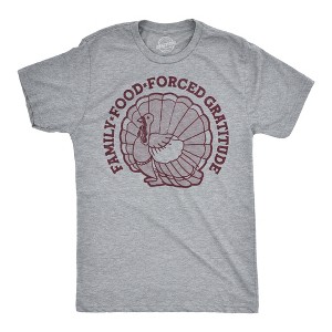 Mens Funny T Shirts Family Food Forced Gratitude Sarcastic Thanksgiving Graphic Novelty Tee For Men - Crazy Dog Men's T Shirt for Thanksgiving - 1 of 4