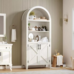 63" Tall Arched Kitchen Pantry, Storage Cabinet Pantry with Adjustable Shelf and 2 Cross Doors, Organizer, Freestanding Morden Versatile Cupboard - 1 of 4