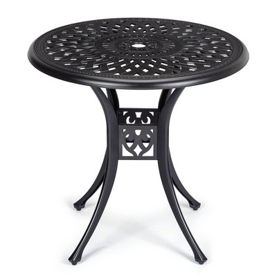 WhizMax 30.25" Round Cast Aluminum Patio Bistro Table, Bistro Table with Umbrella Hole, Outdoor Side Table for Porch, Backyard, Balcony, Black