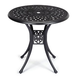 WhizMax 30.25" Round Cast Aluminum Patio Bistro Table, Bistro Table with Umbrella Hole, Outdoor Side Table for Porch, Backyard, Balcony, Black - 1 of 4