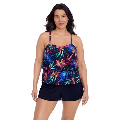 Women's Trimshaper Roxy Swim Romper - 16 - Black : Target