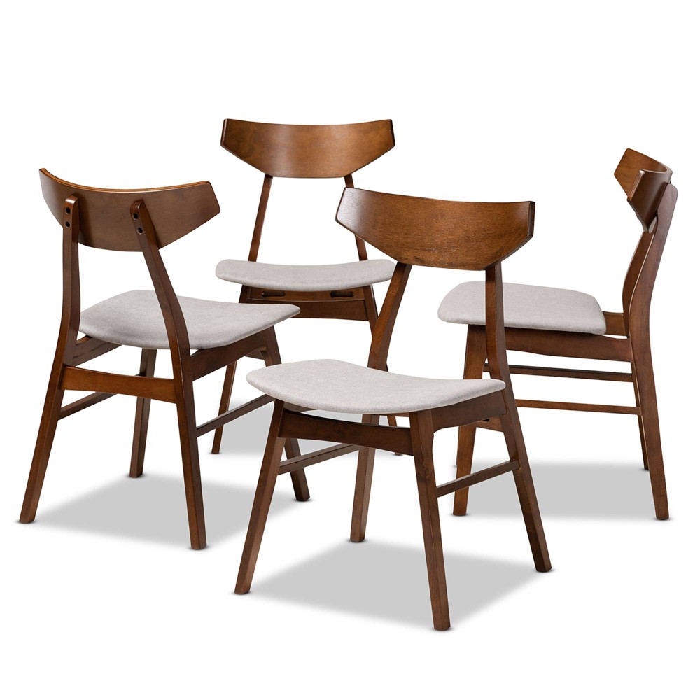 Photos - Dining Table Set of 4 Danica Dining Chair Light Gray/Walnut - Baxton Studio: Mid-Centur