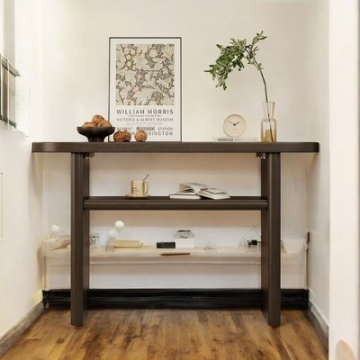 Alilang 47.80 Inch Modern Oval Console Table with Lower Shelf and Dark Wood Finish - Espresso