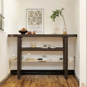 Alilang 47.80 Inch Modern Oval Console Table with Lower Shelf and Dark Wood Finish - Espresso - 1 of 4