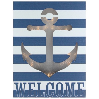 Northlight LED Lighted Blue and White Striped “Welcome” Anchor Cut Out Wall Art 9.75"