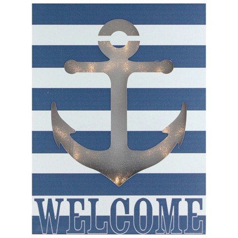 Northlight LED Lighted Striped “Welcome” Anchor Wall Art - 9.75" - Blue and White - image 1 of 3