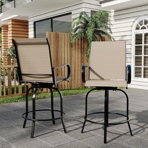 Jojoka 2 PCS Outdoor Swivel Bar Stools Set, All Weather High Back and Armrest Patio Chairs - 1 of 4
