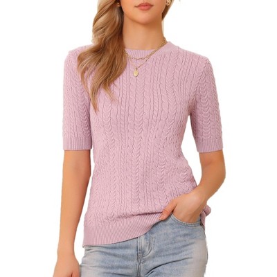 INSPIRE CHIC Women's Crew Neck Short Sleeve Knit Casual Sweaters