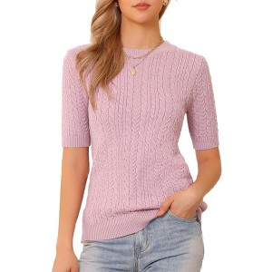 INSPIRE CHIC Women's Crew Neck Short Sleeve Knit Casual Sweaters - 1 of 4