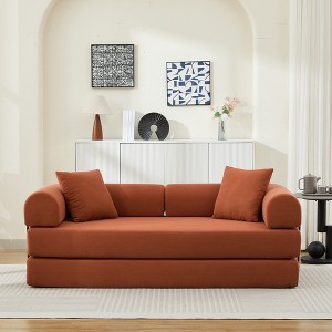 78.5" Corduroy Folding Convertible Sofa Bed with 2 Pillows and No Assembly Needed - 1 of 4