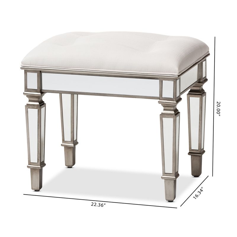 Marielle Fabric Upholstered Mirrored Ottoman Vanity Bench White - BaxtonStudio, 5 of 10