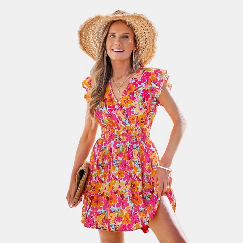 Женские платья Cupshe Women's Vibrant Floral Print Ruffle Dress for Summer-M-Red