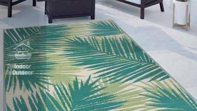 Green Tropical Floral Reversible Synthetic Indoor/Outdoor Rug 5' x 7'