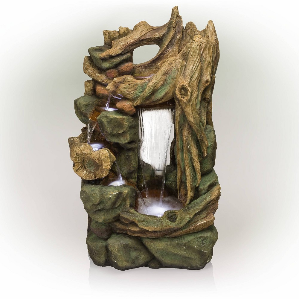 Photos - Fountain Pumps Alpine Corporation 55" Resin Side Tiering Rainforest Fountain with LED Lights Brown