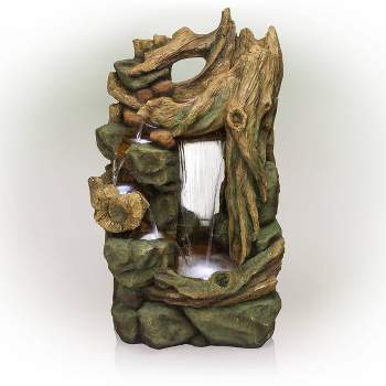 Alpine Corporation 55" Resin Side Tiering Rainforest Fountain with LED Lights Brown
