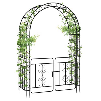 Tangkula 84" No Dig Arch Trellis Heavy-duty Metal Garden Arbor w/ Lockable Gate