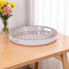 HomeRoots 14" Cream And Gray Geometric Pad Print Round Serving Tray With Handles - 2 of 4