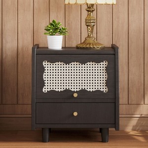 NicBex 2 Drawers Nightstand,Bedside Table with Rattan-Woven Storage Cabinet and 1 Drawer,Modern Side Table for Bedroom - 1 of 4