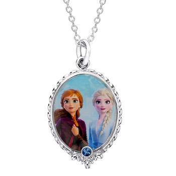 Disney Womens Frozen II Silver Plated Frozen Necklace with Elsa and Anna Pendant Jewelry, 16" + 2"