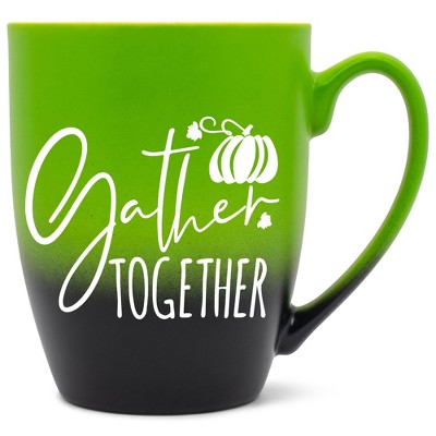 Elanze Designs Gather Together Wreath Two Toned Ombre Matte Green and Black 12 ounce Ceramic Stoneware Coffee Cup Mug