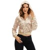 Anna-Kaci Women's Sequin Zip-Up Hooded Jacket with Ribbed Hem and Long Sleeves for Party Wear - 3 of 4