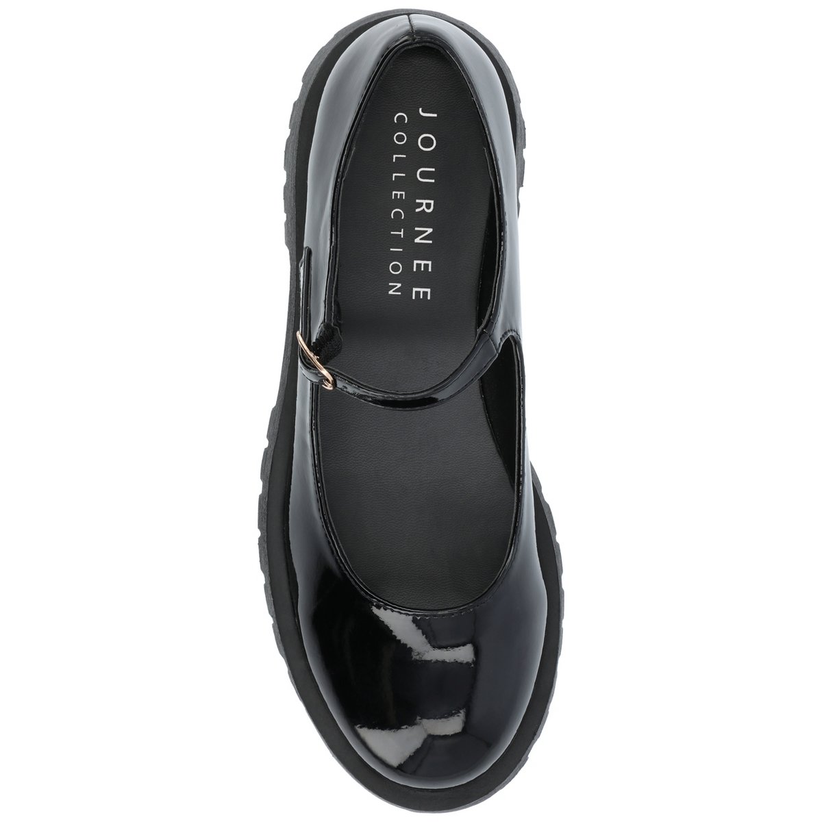 Обувь Journee Collection Women's Kamie Mary Jane Round Toe Buckle Flats Patent/Black 7 — фото 4