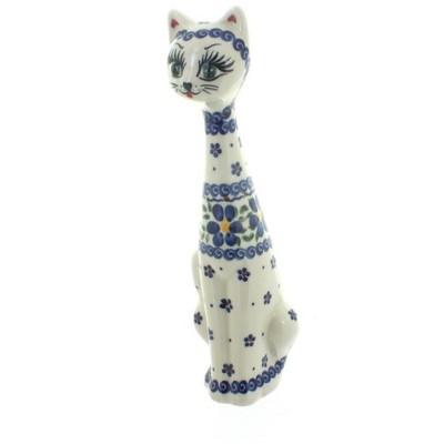 Blue Rose Polish Pottery Spring Blossom Medium Cat