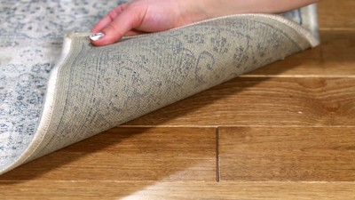 Handmade Cream and Blue Round Viscose Area Rug