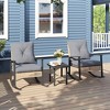 Outsunny 3 Pieces Patio Bistro Set, Wicker Furniture Set with Button Tufted Cushions, Rattan Rocking Chairs and Coffee Table, Gray - 3 of 4