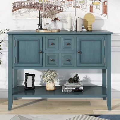 ORRD Console Table Buffet Sideboard Sofa Table with Storage Drawers Cabinets and Bottom Shelf（Lime White）