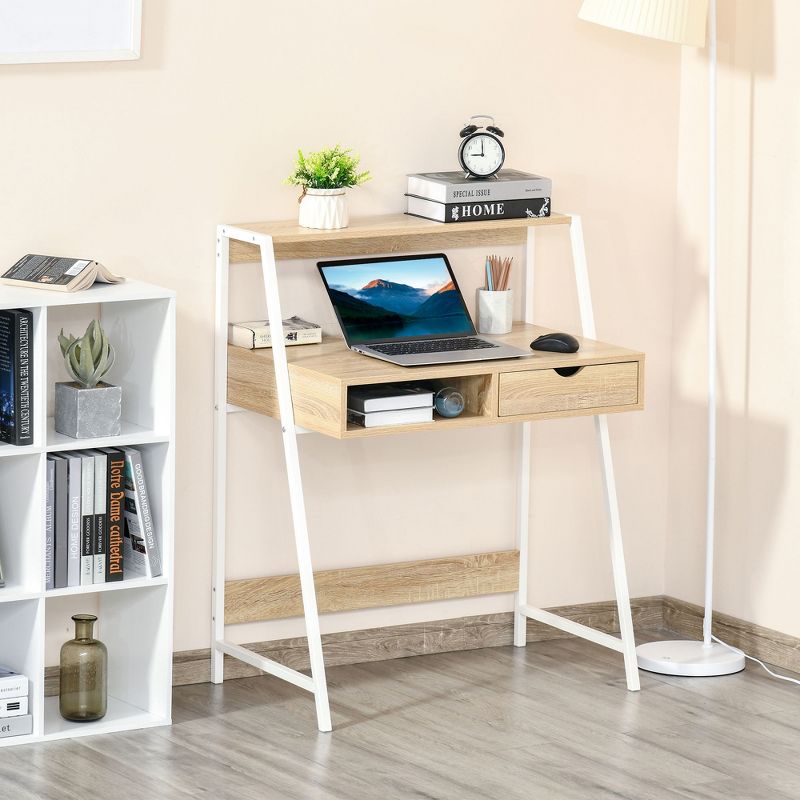 HOMCOM Home Office desk, Computer Desk for Small Spaces, Writing Table with Drawer and Storage Shelves, 3 of 7