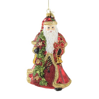 Huras 7.0" Santa With Poinsettia Garland Ornament Christmas Flower Floral  -  Tree Ornaments