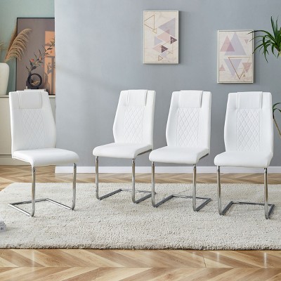 Set of 4 Faux Leather Dining Chairs with High Back and Metal Legs,Modern Upholstered Chairs for Kitchen or Dining Room-The Pop Home