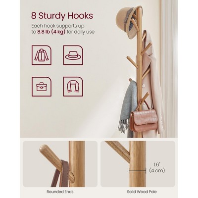 Natural Beige Freestanding Coat Rack with 8 Hooks and Shelf