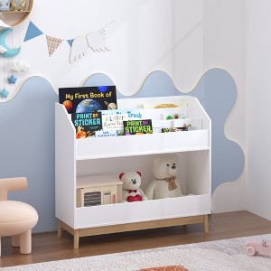 KTMBDW 3-Tier Kids Bookshelf - Toddler Book Display Shelves for Classrooms, Playrooms, and Nursery - Wooden Children Book Rack (White) - 1 of 4