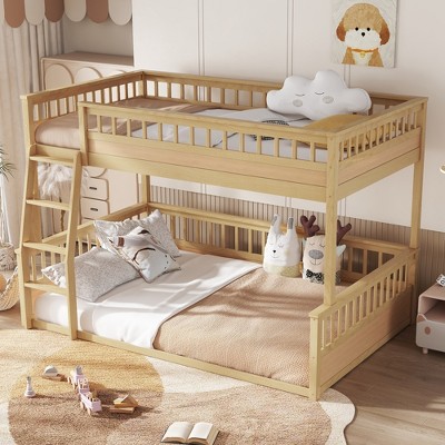 KWPZQEB Bunk Bed, Wooden Bunk Bed with Detachable Design, Ladder & Guardrails, Easy Assembly, No Box Spring Needed, White/Natural