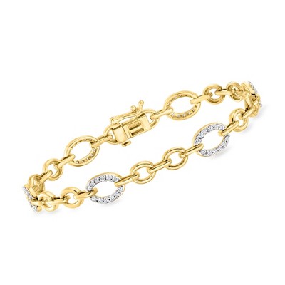 Ross-Simons 1.00 ct. t.w. Diamond Oval-Link Bracelet in 18kt Gold Over Sterling Size 7.25