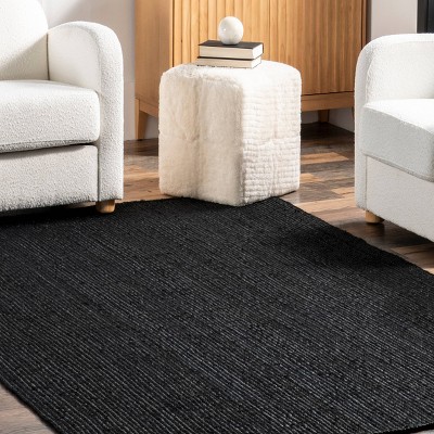 Handmade Black Braided Jute Area Rug 4' x 6'
