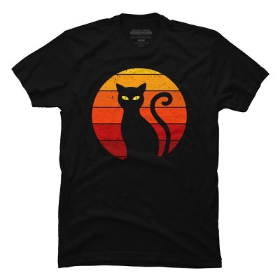 Men's Design By Humans Vintage Retro Sunset Halloween Black Cat I By lemonpepper T-Shirt