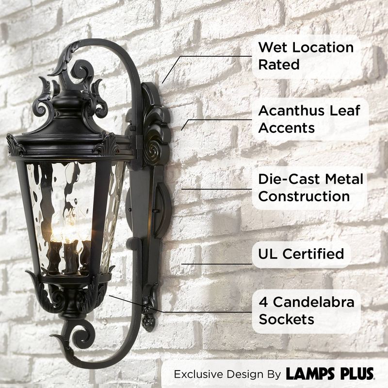 John Timberland Casa Marseille Vintage Rustic Outdoor Wall Light Fixture Black Scroll Arm 27 1/2" Clear Hammered Glass for Post Exterior Barn Deck, 3 of 7