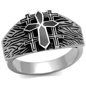 Slickblue Men’s Religious Ring, Cross Stainless Steel, High Polished, Jet Epoxy, Statement Style, Size 8-13 - 1 of 4