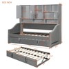 Twin Size Upholstered Daybed with Pull-Out Lift-Up Twin Trundle, LED Armrest Lights, Storage Shelves & Cabinets, Velvet - ModernLuxe - 3 of 4