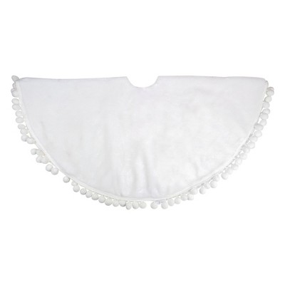Northlight 36" White Christmas Tree Skirt With a Pom Pom Border and Tie Backs