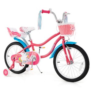 Costway 14/16/18 Inch Kids Bike with Basket Doll Seat & Colorful Streamers 2 Training Wheels Pink - 1 of 4