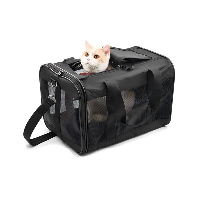 LAOTIES Soft Sided Pet Carrier for Cats And Small Dogs,Airline Approved,Collapsible And Ventilated with Safety Zippers (17"x12"x12")