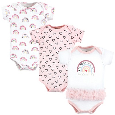 Image of Hudson Baby Infant Girl Cotton Bodysuits, Modern Rainbow, 6-9 Months