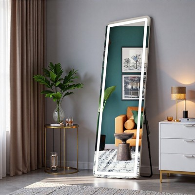 FURNIinspire Full Length Mirrors 64 Inch Rectangle Full-Body Mirror, Bedroom Floor Standing Mirror With Stand, Wall Mounted Hanging, White, 21"*64"