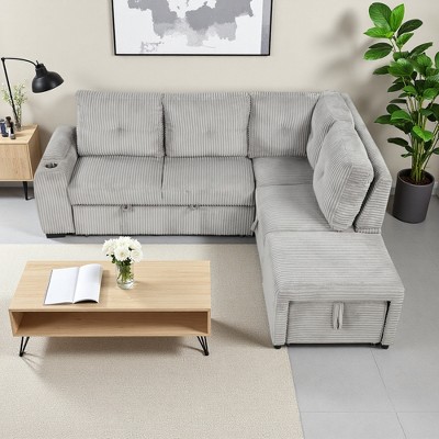 94" L-Shaped Sectional Sofa Bed with Storage & USB