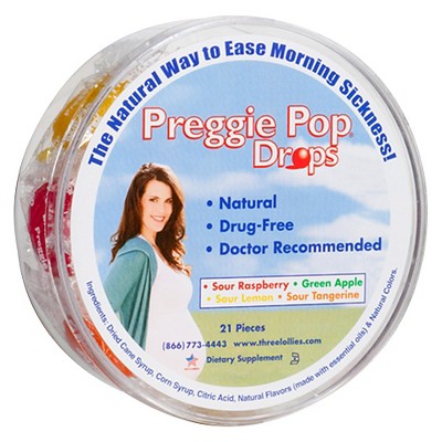 Three Lollies Preggie Pop Morning Sickness Drops - Sour Raspberry, Green Apple, Sour Lemon & Sour Tangerine - 21ct